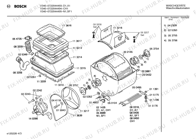 Взрыв-схема стиральной машины Bosch 0722044493 V320 - Схема узла 03