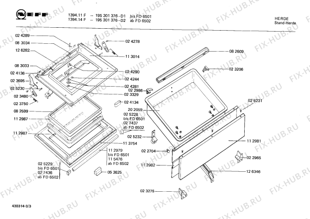 Взрыв-схема плиты (духовки) Neff 195301376 1394.14F - Схема узла 03