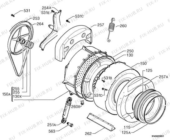 Взрыв-схема стиральной машины Juno Electrolux JWT8013 - Схема узла Functional parts 267