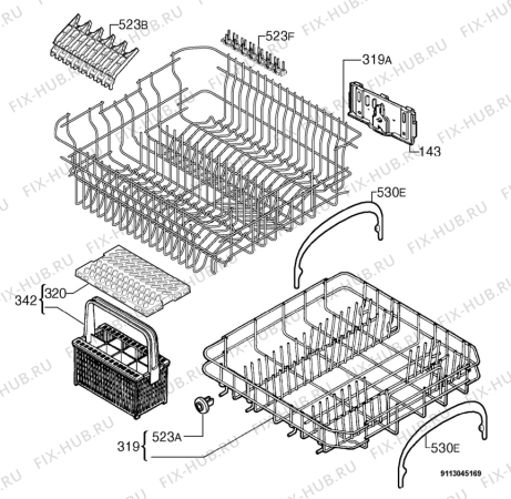 Взрыв-схема посудомоечной машины Zanussi ZDT431 - Схема узла Basket 160