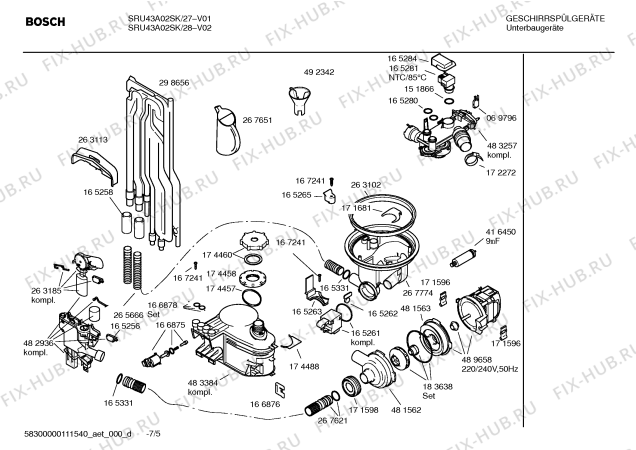 Схема №1 SRU43A02SK с изображением Инструкция по установке/монтажу для посудомойки Bosch 00587601