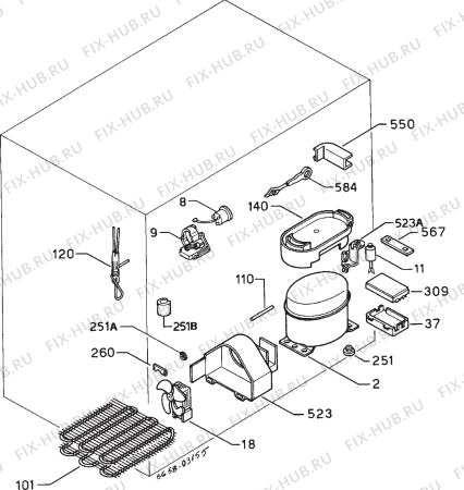 Взрыв-схема холодильника Aeg S2202U - Схема узла Cooling system 017