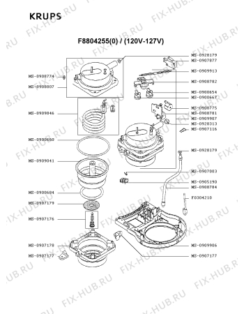 Взрыв-схема кофеварки (кофемашины) Krups F8804255(0) - Схема узла 9P001858.5P3