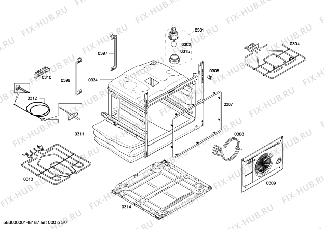 Взрыв-схема плиты (духовки) Bosch HCE754820 - Схема узла 03