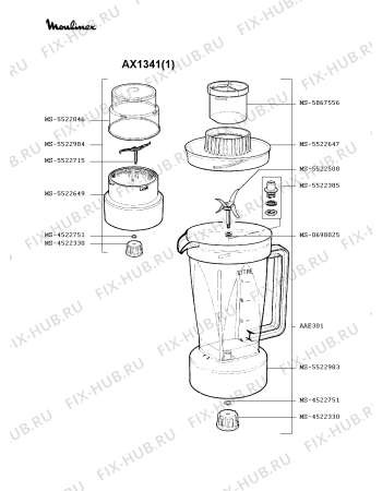 Взрыв-схема блендера (миксера) Moulinex AX1341(1) - Схема узла WP001324.4P2