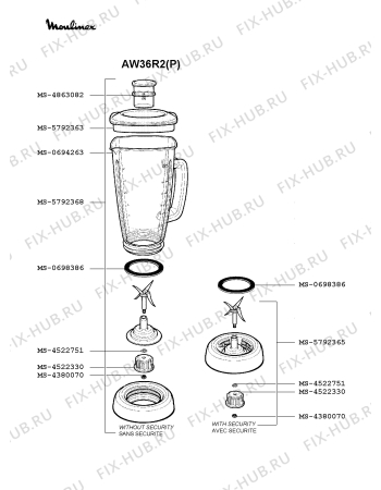 Взрыв-схема блендера (миксера) Moulinex AW36R2(P) - Схема узла AP001185.4P2