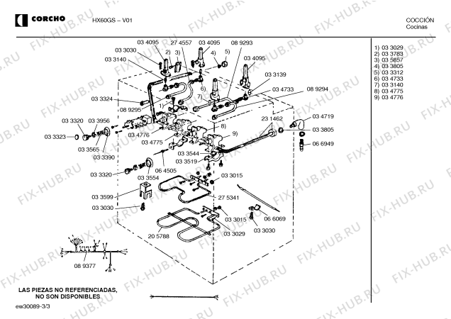 Взрыв-схема плиты (духовки) Corcho HX60GS - Схема узла 03