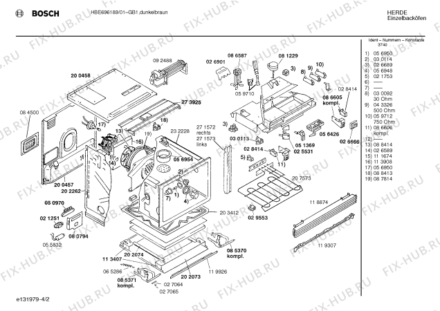 Взрыв-схема плиты (духовки) Bosch HBE696189 - Схема узла 02