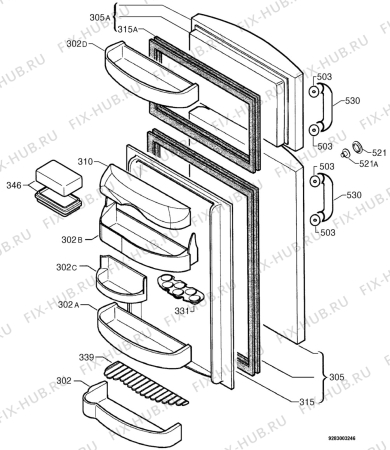Взрыв-схема холодильника Rex FBA450GS - Схема узла Door 003