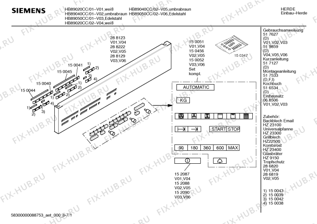 Схема №1 HB89040CC с изображением Панель для плиты (духовки) Siemens 00288222