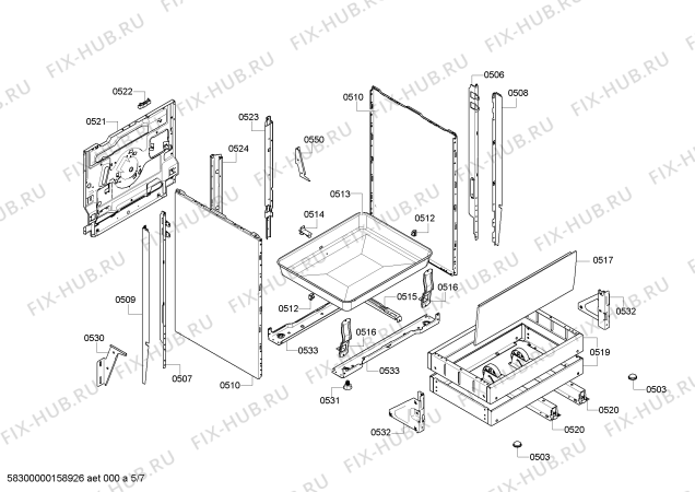 Взрыв-схема плиты (духовки) Bosch HCE748321S - Схема узла 05