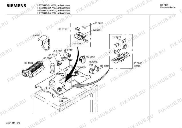 Взрыв-схема плиты (духовки) Siemens HE69040 - Схема узла 03