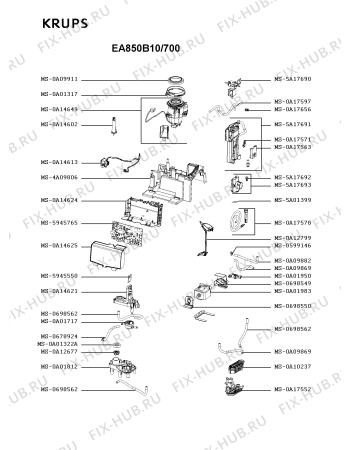 Взрыв-схема кофеварки (кофемашины) Krups EA850B10/700 - Схема узла XP004852.5P2