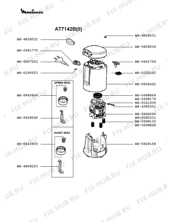 Взрыв-схема блендера (миксера) Moulinex AT7142B(0) - Схема узла 6P001343.4P2