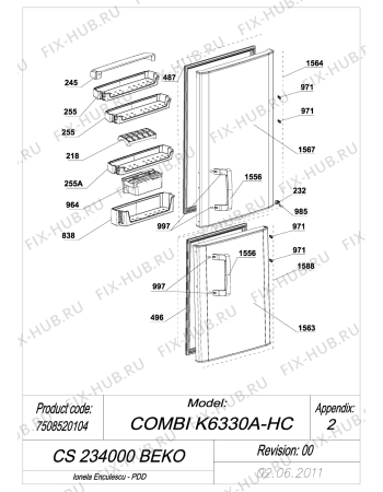 Взрыв-схема холодильника Beko CS234000 (7508520104) - EXPLODED VIEW DOORS CS 234000 BEKO