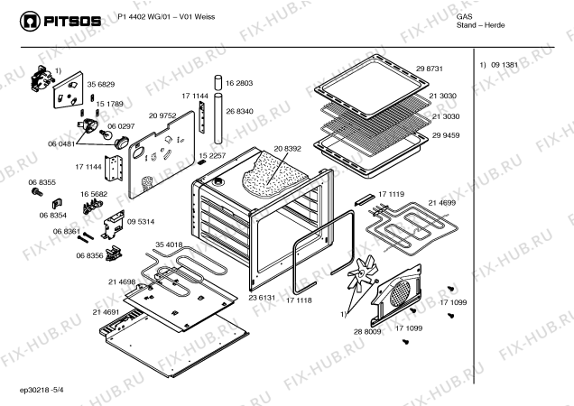 Схема №1 P14002WG с изображением Решетка для электропечи Bosch 00356017