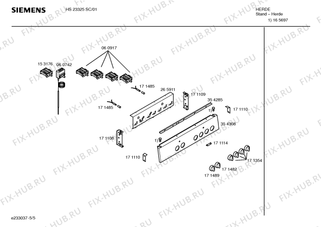 Взрыв-схема плиты (духовки) Siemens HS23325SC - Схема узла 05
