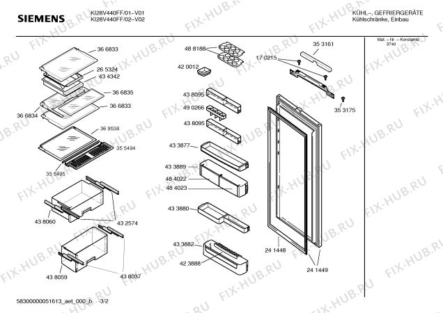Схема №1 KI28V440FF с изображением Инструкция по эксплуатации для холодильной камеры Siemens 00588885