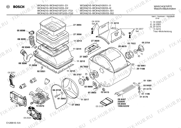 Взрыв-схема стиральной машины Bosch WOH4210II WOH4210 - Схема узла 04