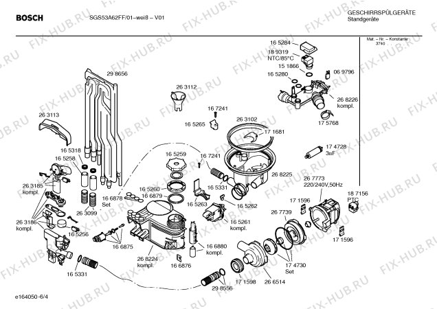 Взрыв-схема посудомоечной машины Bosch SGS53A62FF - Схема узла 04