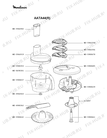 Взрыв-схема кухонного комбайна Moulinex AATA44(R) - Схема узла XP000406.5P3
