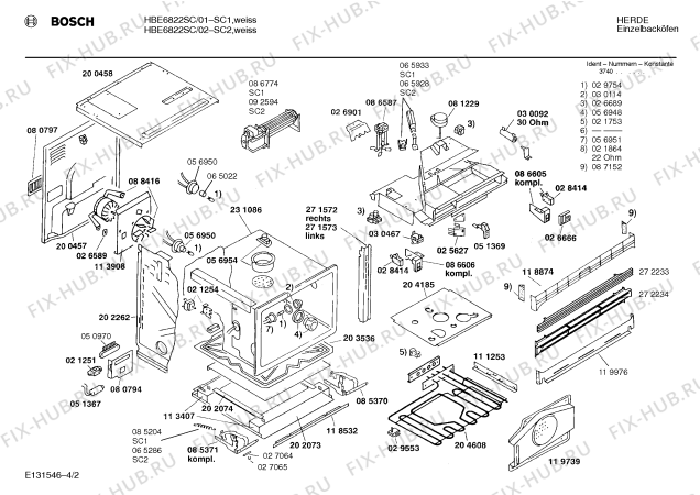 Схема №1 HBE6822SC с изображением Инструкция по эксплуатации для плиты (духовки) Bosch 00516016