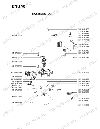 Взрыв-схема кофеварки (кофемашины) Krups EA825055/70C - Схема узла CP004641.6P2