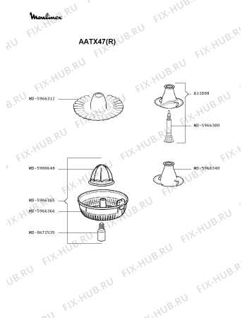 Взрыв-схема кухонного комбайна Moulinex AATX47(R) - Схема узла DP002409.7P2