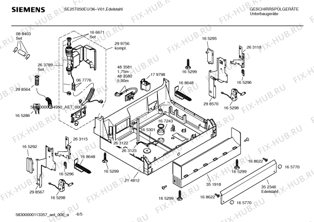 Схема №1 SE25T050EU с изображением Инструкция по эксплуатации для посудомоечной машины Siemens 00590132