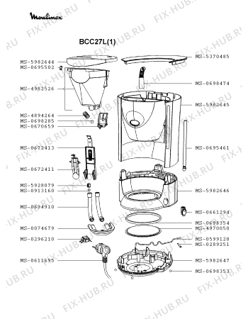 Взрыв-схема кофеварки (кофемашины) Moulinex BCC27L(1) - Схема узла 7P002430.7P2