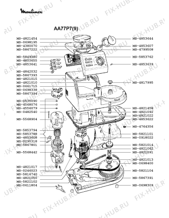 Взрыв-схема кухонного комбайна Moulinex AA77P7(9) - Схема узла XP000280.5P3