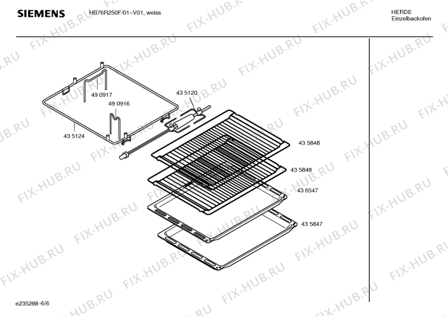 Взрыв-схема плиты (духовки) Siemens HB76R250F - Схема узла 06