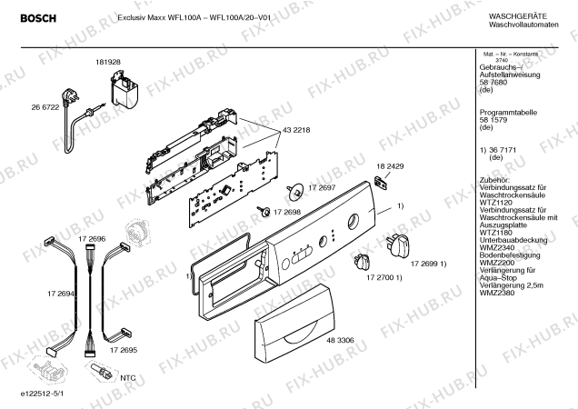 Схема №1 WFL100A Exclusiv Maxx WFL 100A с изображением Инструкция по установке и эксплуатации для стиральной машины Bosch 00587680