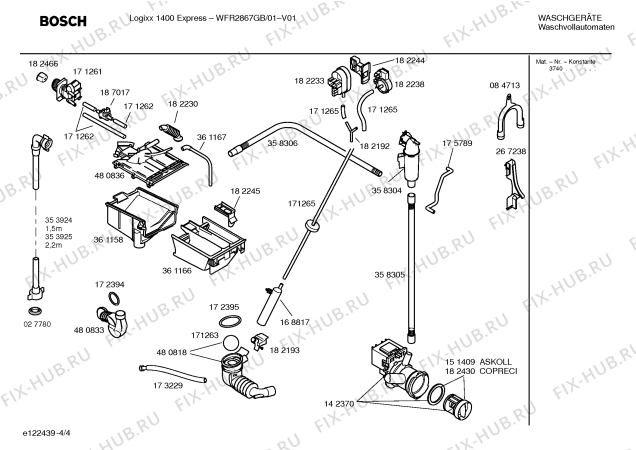 Взрыв-схема стиральной машины Bosch WFR2867GB Logixx 1400 Express - Схема узла 04
