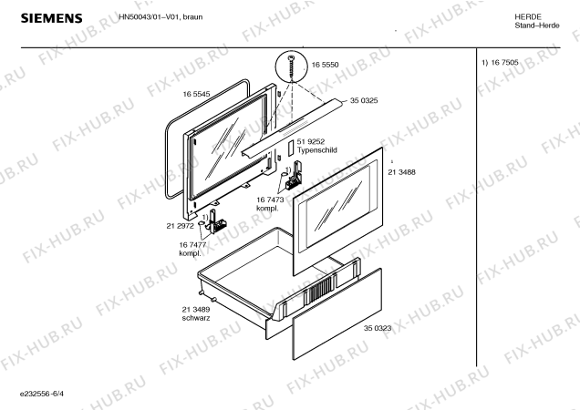 Взрыв-схема плиты (духовки) Siemens HN50043 - Схема узла 04