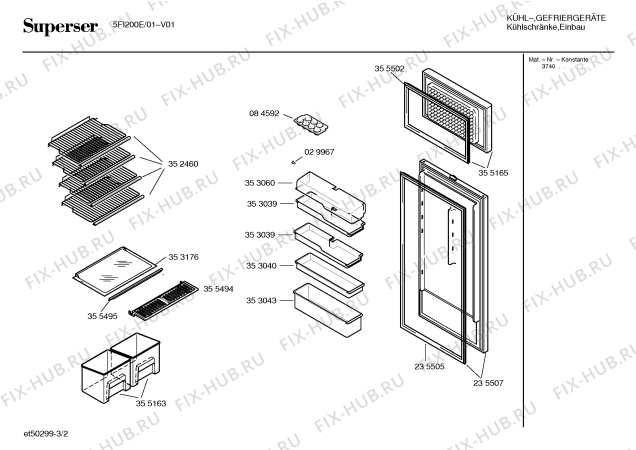 Взрыв-схема холодильника Superser 5FI200E - Схема узла 02