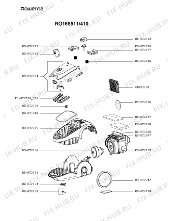 Взрыв-схема пылесоса Rowenta RO165511/410 - Схема узла 6P003215.4P2