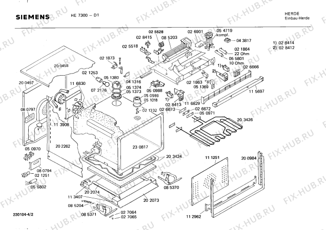 Схема №1 HE7300 с изображением Панель для плиты (духовки) Siemens 00116828