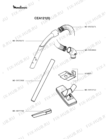 Взрыв-схема пылесоса Moulinex CEA121(0) - Схема узла TP002278.1P2
