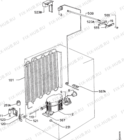 Взрыв-схема холодильника Electrolux EU1237T - Схема узла Cooling system 017