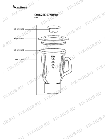 Взрыв-схема кухонного комбайна Moulinex QA625D27/BWA - Схема узла 8P005404.4P4