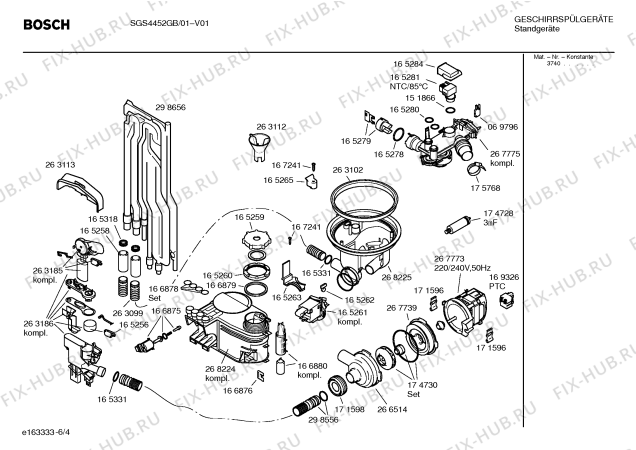 Взрыв-схема посудомоечной машины Bosch SGS4452GB Exxcel / Auto-option - Схема узла 04
