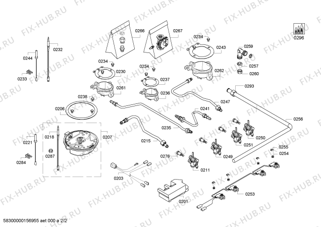 Схема №1 PHL206FAU Bosch с изображением Газовый кран для плиты (духовки) Bosch 00426970
