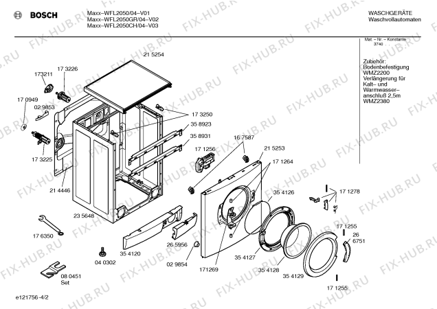 Схема №1 WFL2050CH WFL2050 с изображением Инструкция по установке и эксплуатации для стиралки Bosch 00500225