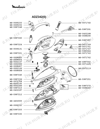 Взрыв-схема утюга (парогенератора) Moulinex ADZ342(0) - Схема узла NP002194.7P2