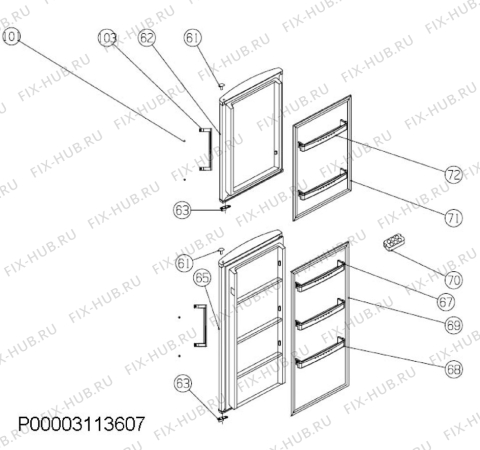 Взрыв-схема холодильника Zanussi ZRT3320WA 2016 VER - Схема узла Door 003