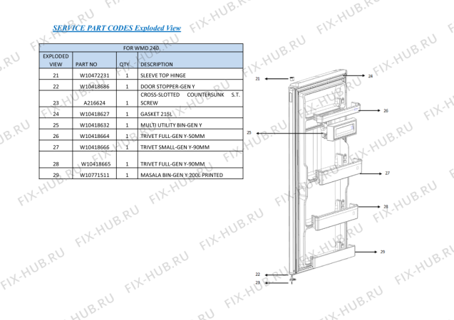 Схема №1 WMD 240 WH с изображением Уплотнение для холодильника Whirlpool 482000093283