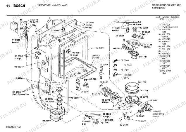 Взрыв-схема посудомоечной машины Bosch SMS3032EU - Схема узла 02