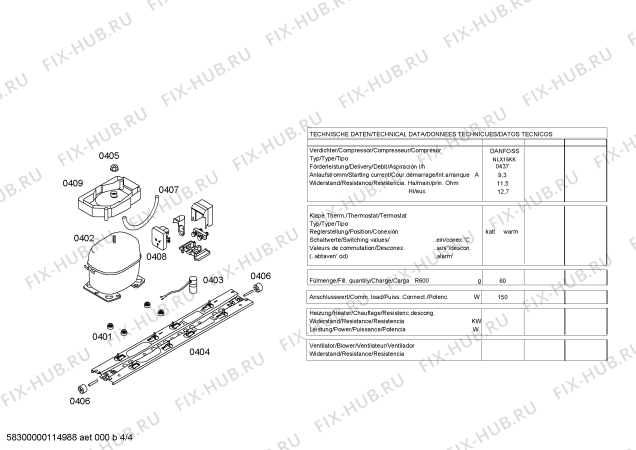 Взрыв-схема холодильника Siemens KG40U190EU - Схема узла 04