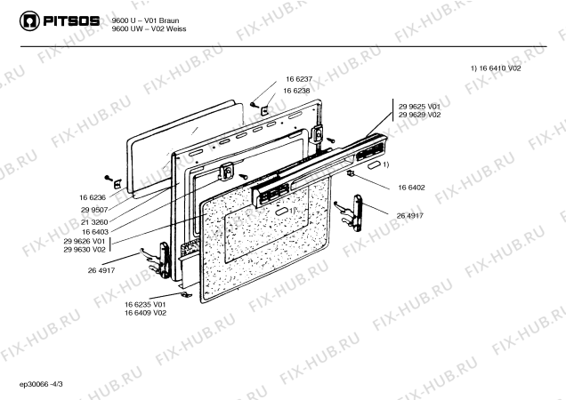 Схема №1 9600U с изображением Фронтальное стекло для плиты (духовки) Bosch 00299626
